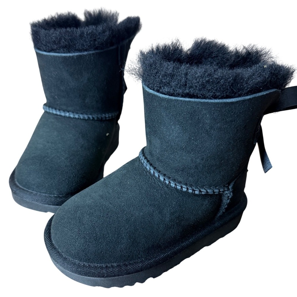 UGG T Mini Bailey Bow II Black Suede Toddler Boots‎ 1017397T Size 7 NEW